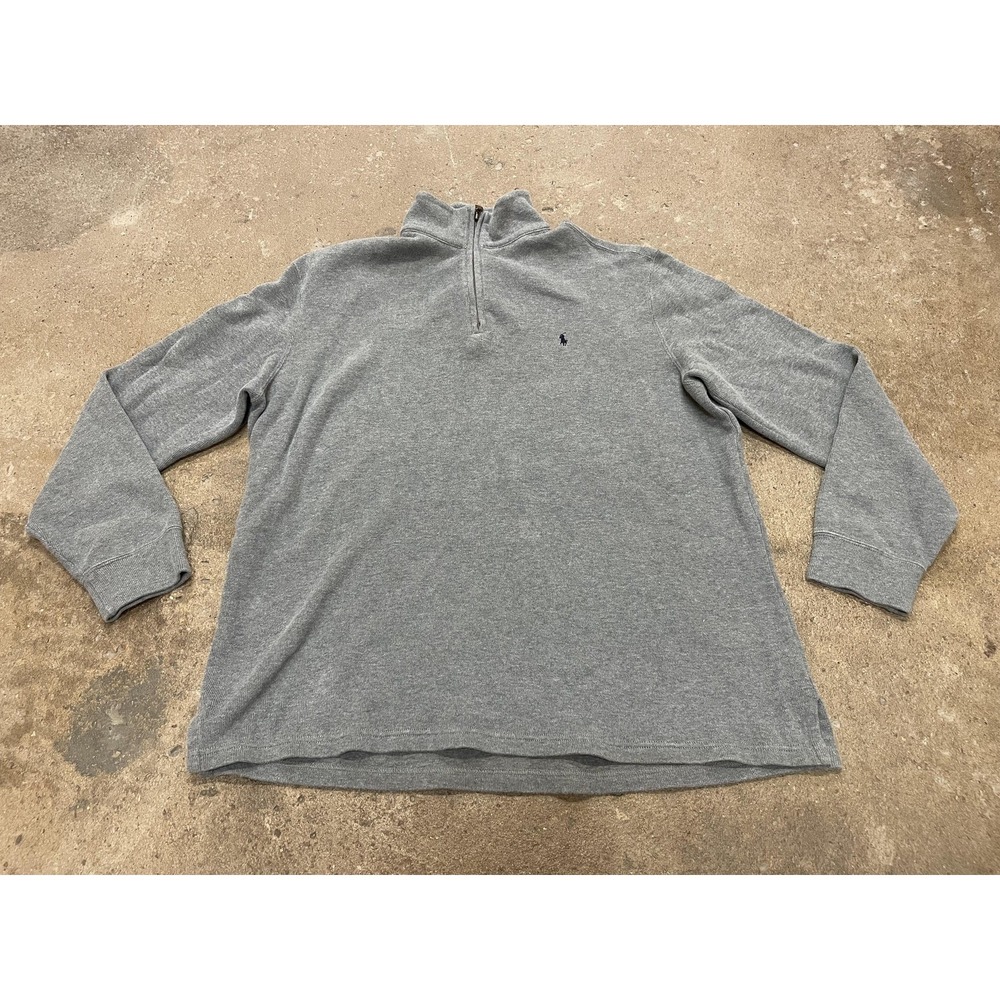 Polo Ralph Lauren‎ Sweater Mens XL Gray Quarter Zip Mock Neck Pony Logo Pullover